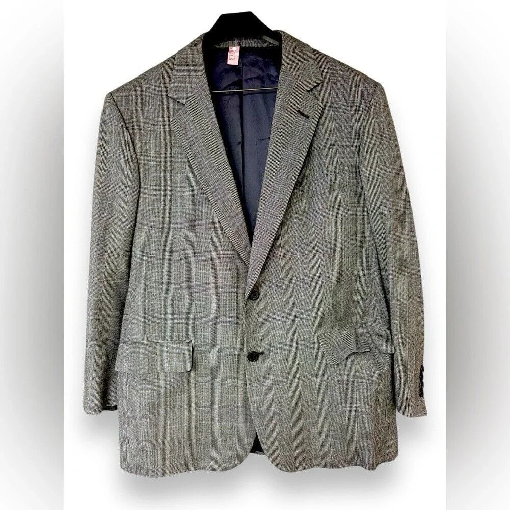 Brooks Brothers 45R 100% wool men's Golden Fleece gray checkered sportscoat EUC